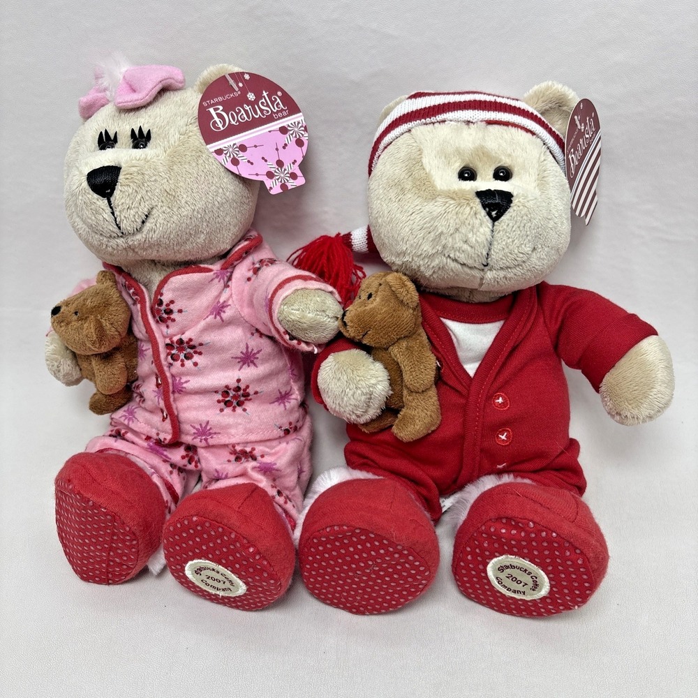 2 Starbucks 2007 68th 69th Edition Bearista Bears Pjs slippers Holiday Plush